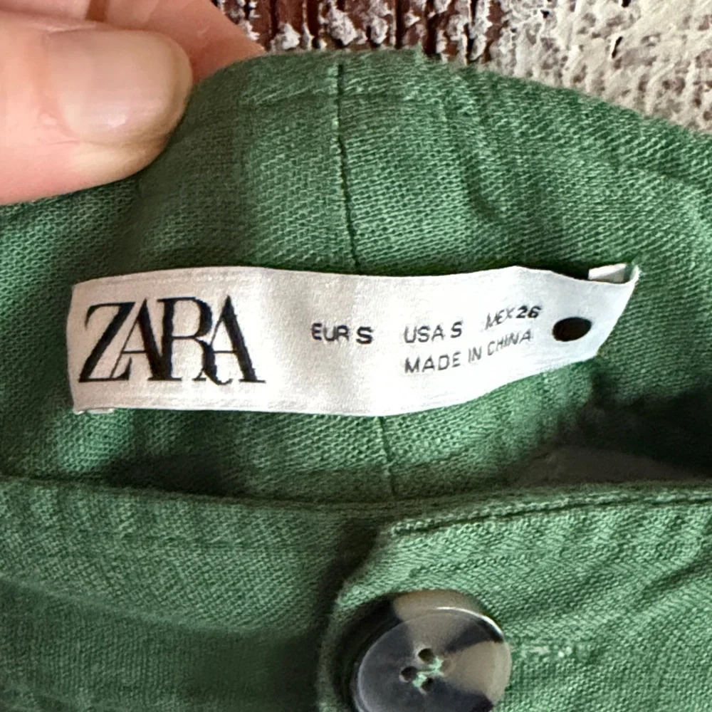 Zara Embroidered Linen Cropped Wide Leg Trousers Sz S Resortwear Beachy Green